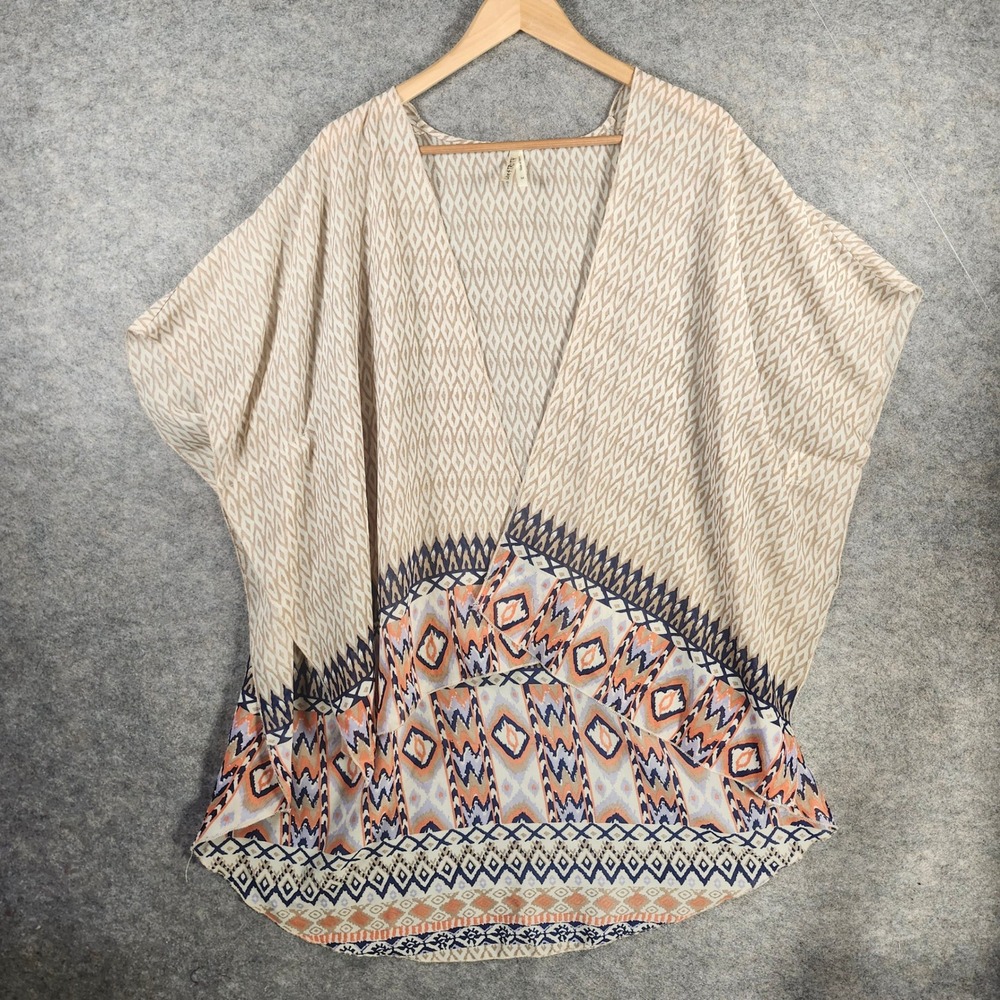 Live 4 Truth Kaftan Kimono Women M Tan Multi Geometric Ikat Boho Cardigan